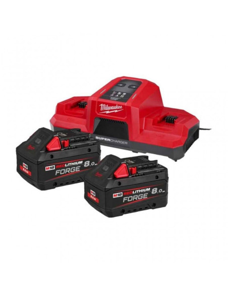 Kit 18V Soffiatore + Elettrosega + Due Batterie FORGE 8 Ah e Caricabatterie Simultaneo Rapido | Milwaukee M18FPP2OPL13-802