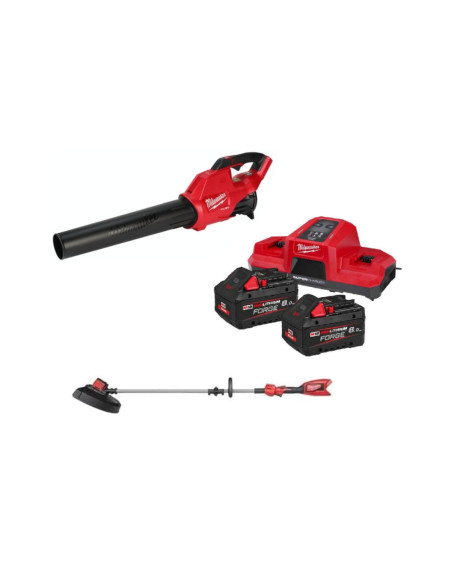 Kit 18V Soffiatore + Decespugliatore + Due Batterie FORGE 8 Ah e Caricabatterie Simultaneo Rapido | Milwaukee M18FPP2OPL12-802