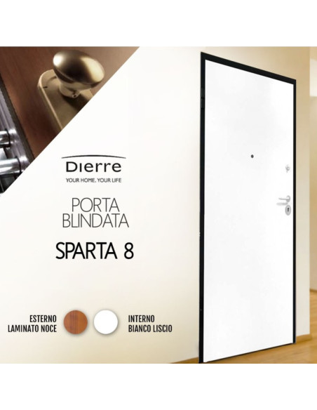 Porta Blindata Interno Bianco Liscio Esterno Noce L 90  x 210 cm  | Dierre Sparta 8 Sx Porte Blindate