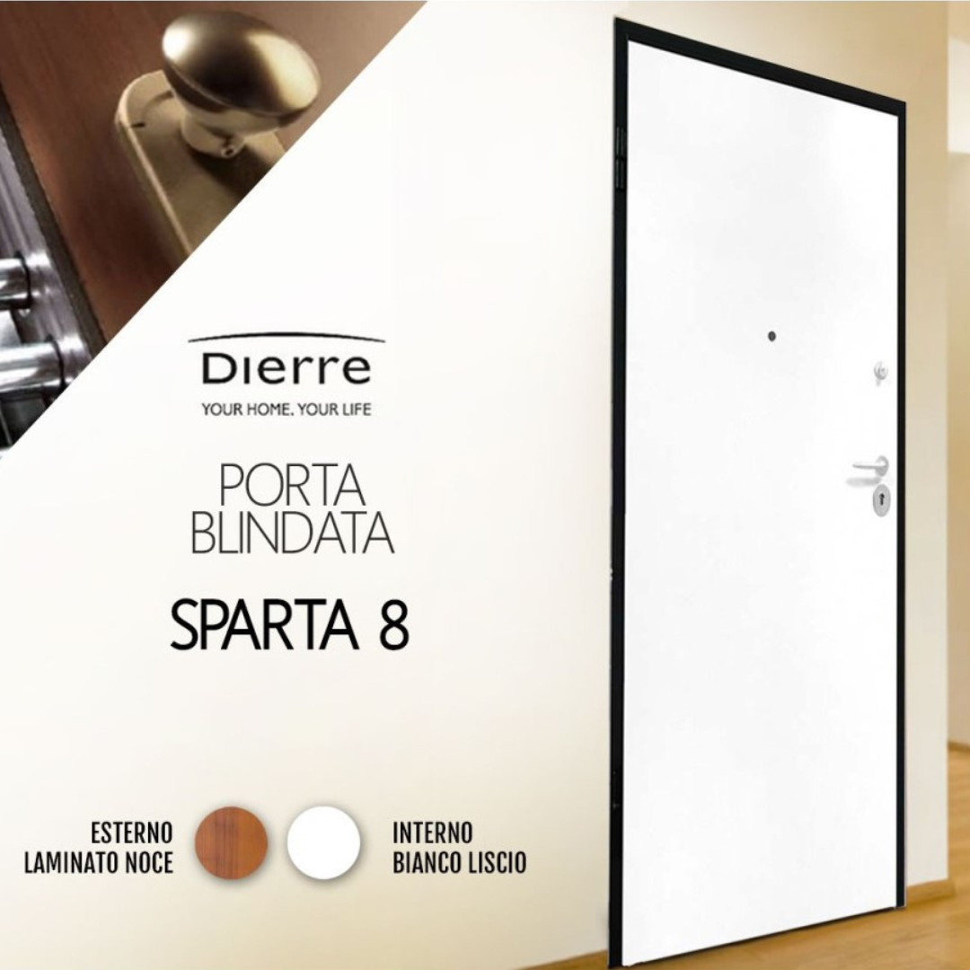 Porta Blindata Interno Bianco Liscio Esterno Noce L 90  x 210 cm  | Dierre Sparta 8 Dx