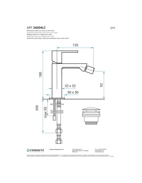 Miscelatore Bidet Cromo Leva Piena con Scarico | Emmevi Rubinetterie Gea