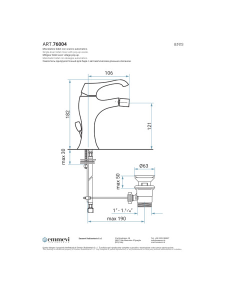 Miscelatore Bidet Cromo con Scarico | Emmevi Rubinetterie Ares