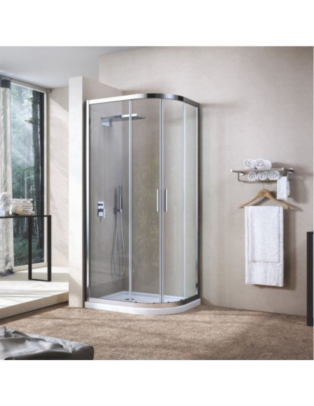Box Doccia 72x90 Semi Circolare Scorrevole ad Angolo in Cristallo Temperato 6 mm Trasparente 190h Raggio 38 cm  | Frida F7A-079C