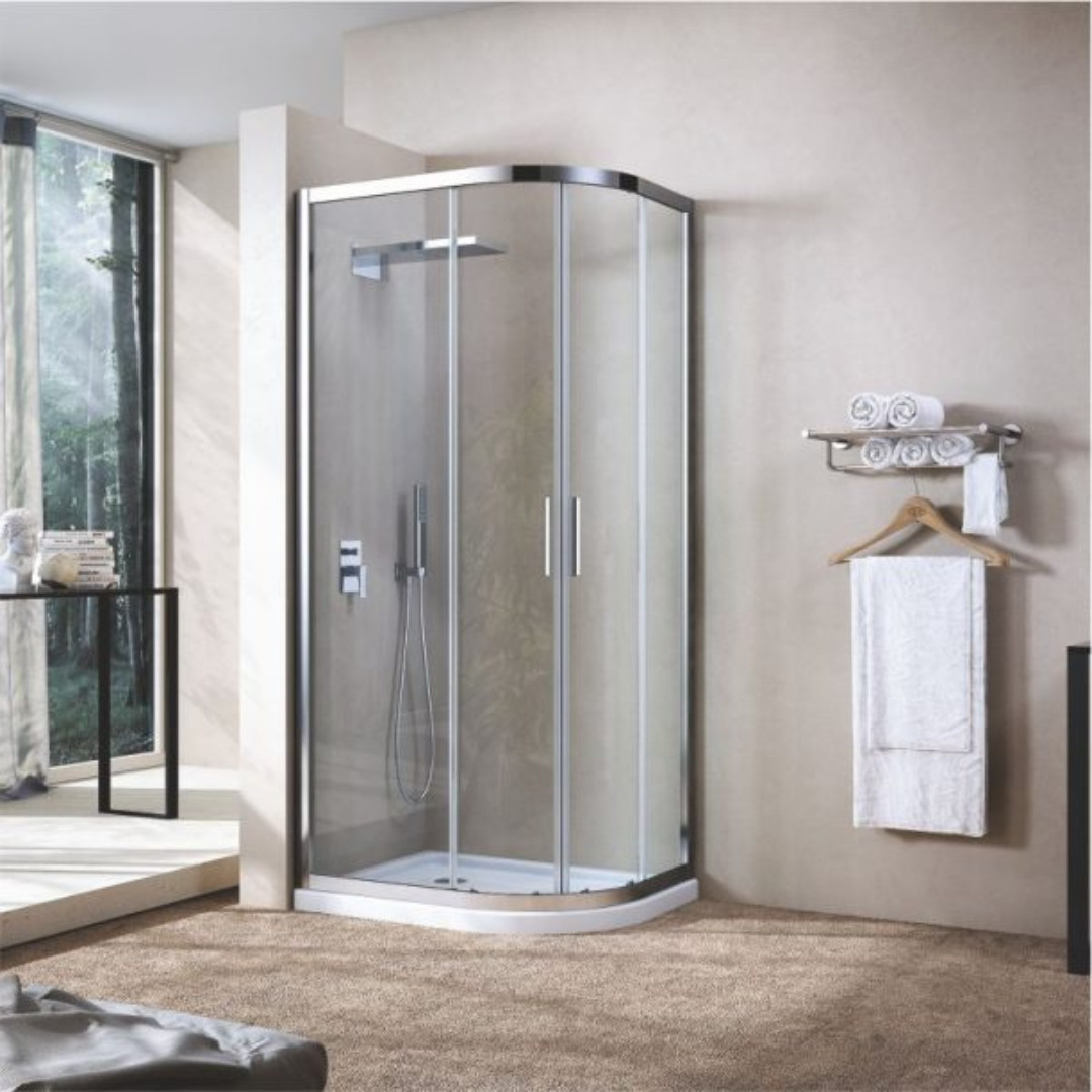 Box Doccia 72x90 Semi Circolare Scorrevole ad Angolo in Cristallo Temperato 6 mm Trasparente 190h Raggio 38 cm  | Frida F7A-079C