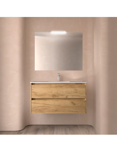 Mobile da Bagno Sospeso 100 cm Lavabo e Specchio Inclusi Rovere Africa | Salgar Noja