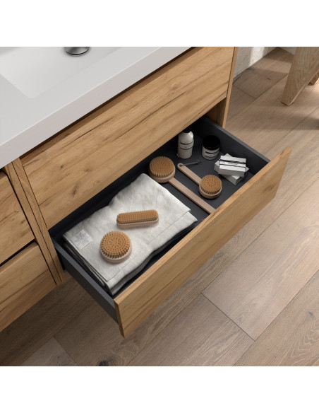 Mobile da Bagno Sospeso 100 cm Lavabo e Specchio Inclusi Rovere Africa | Salgar Noja