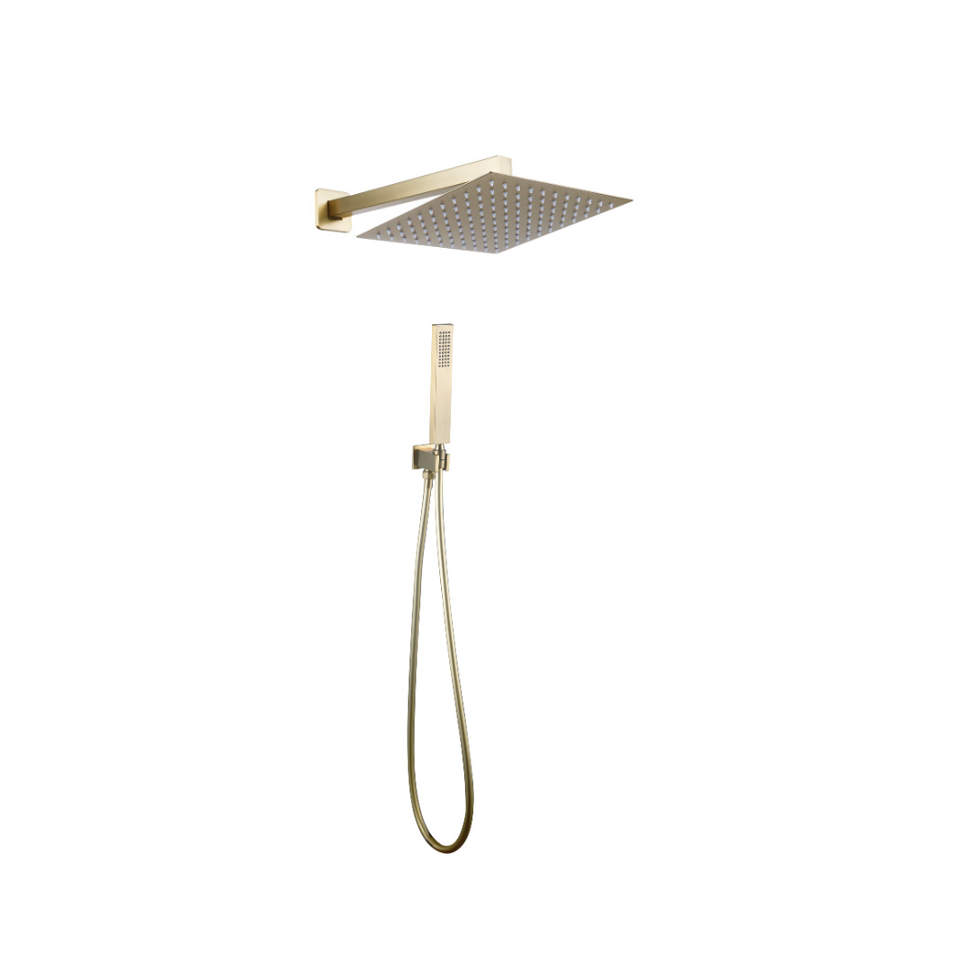 Set Doccia Acciaio Inox Quadro Oro Spazzolato 25 x 25 cm | Positano