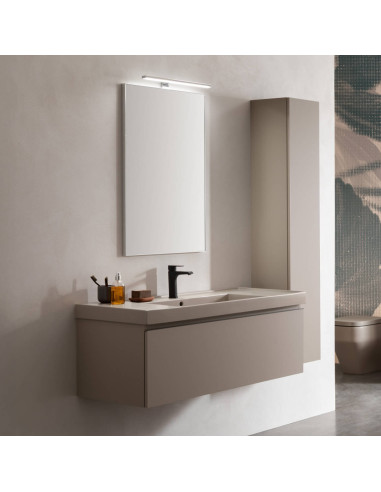 Composizione da Bagno Sospeso 105 cm Castoro Lavabo ad Una Vasca e Specchio Inclusi con Colonna Abbinata | Geromin Vera Plus
