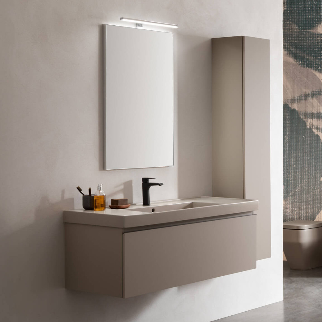 Composizione da Bagno Sospeso 105 cm Castoro Lavabo ad Una Vasca e Specchio Inclusi con Colonna Abbinata | Geromin Vera Plus