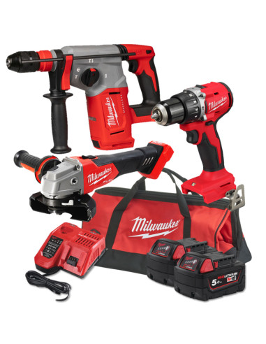 Kit 18V Tassellatore + Trapano a Percussione + Smerigliatrice + 2 Batterie 5 Ah  | Milwaukee M18 PPA3-502