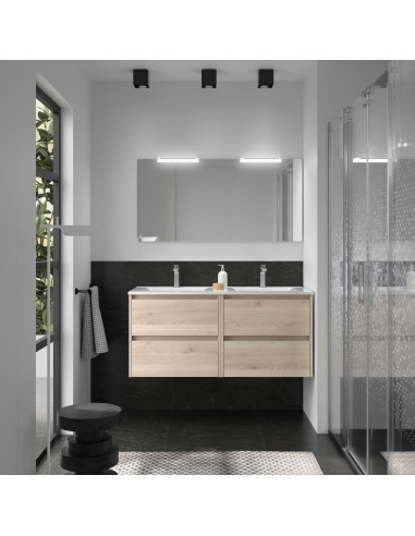 Doppio Mobile da Bagno Sospeso 120 cm Lavabo e Specchio Inclusi Natural | Salgar Noja