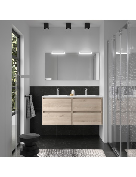 Doppio Mobile da Bagno Sospeso 120 cm Lavabo e Specchio Inclusi Natural | Salgar Noja