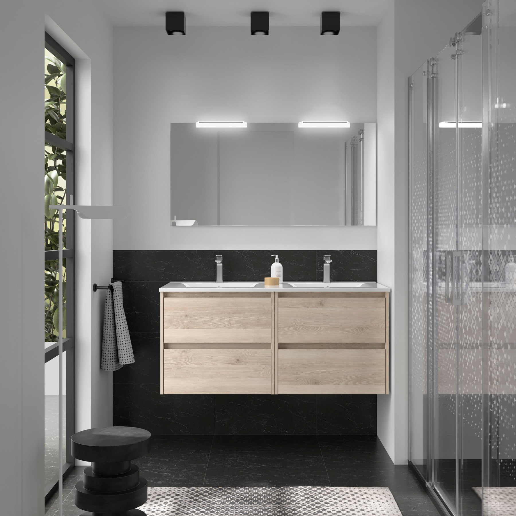 Doppio Mobile da Bagno Sospeso 120 cm Lavabo e Specchio Inclusi Natural | Salgar Noja