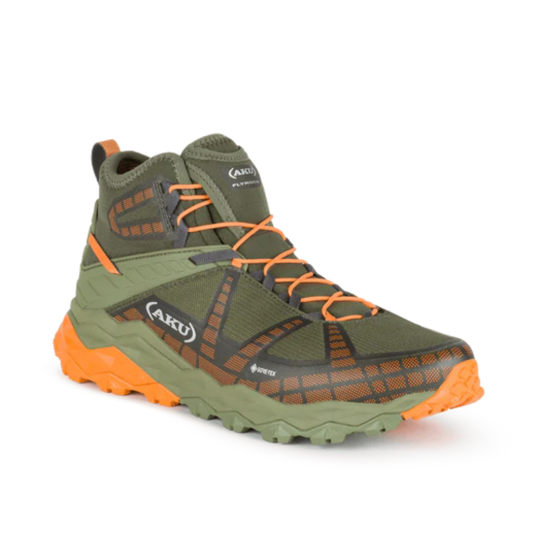 Scarponi da Trekking Impermeabili con Suola Vibram Verde Militare-Arancio | Aku Flyrock Mid