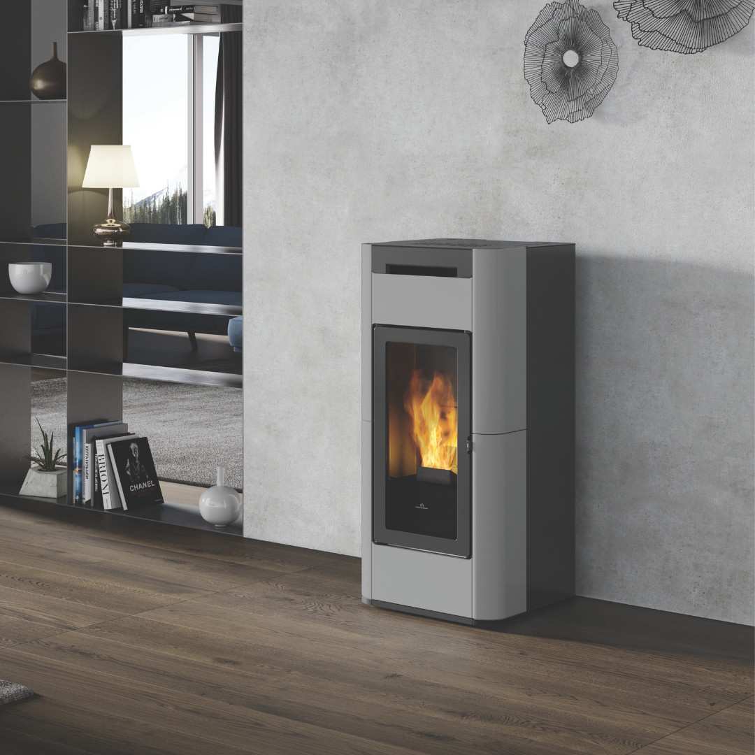 Termostufa a Pellet Idro 30 kW Grigio Chiaro | Edilkamin Tera H30 Evo