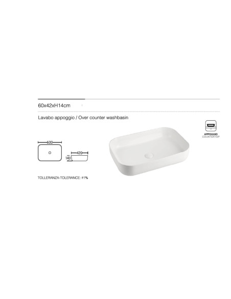 Lavabo da Appoggio 60.42 cm – Stile Minimal e Funzionale Bacinella | Lume