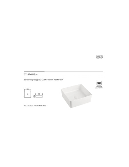 Lavabo da Appoggio 37.37 cm – Compatto da Appoggio per Bagno Moderno | Sorrento