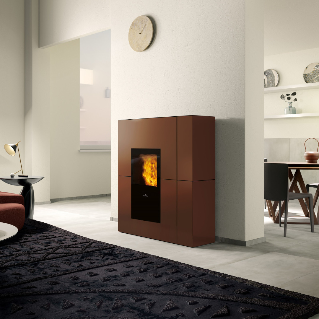 Termostufa a Pellet Idro 23 kW in Acciaio Bronzo  | Edilkamin Blade H23 Evo