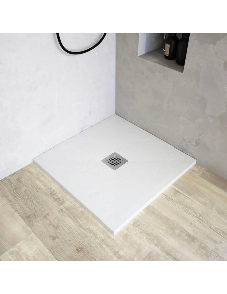 Piatto Doccia 90x90 Quadrato Effetto Pietra Antiscivolo Bianco H 2,8 | Mammoliti Grivola Piatti Doccia Quadrati