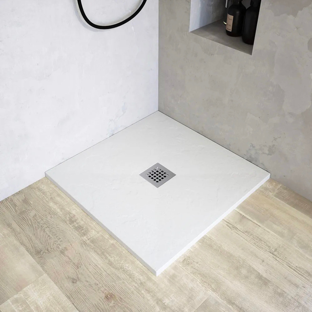 Piatto Doccia 90x90 Quadrato Effetto Pietra Antiscivolo Bianco H 2,8 | Mammoliti Grivola
