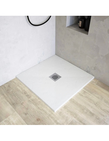 Piatto Doccia 80x80 Quadrato Effetto Pietra Antiscivolo Bianco H 2,8 | Mammoliti Grivola Piatti Doccia Quadrati