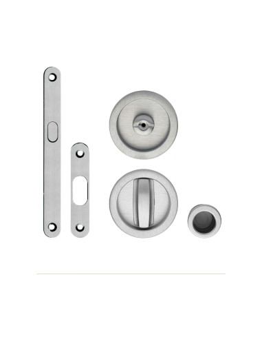 Kit Maniglia Cromo Satinato Incasso Tonda con Nottolino e Gancio per Porta Scorrevole | ZB Edge 25 Maniglie