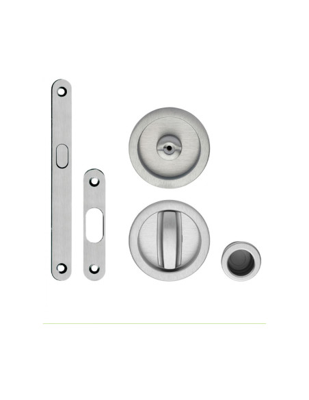 Kit Maniglia Cromo Satinato Incasso Tonda con Nottolino e Gancio per Porta Scorrevole | ZB Edge 25 Maniglie
