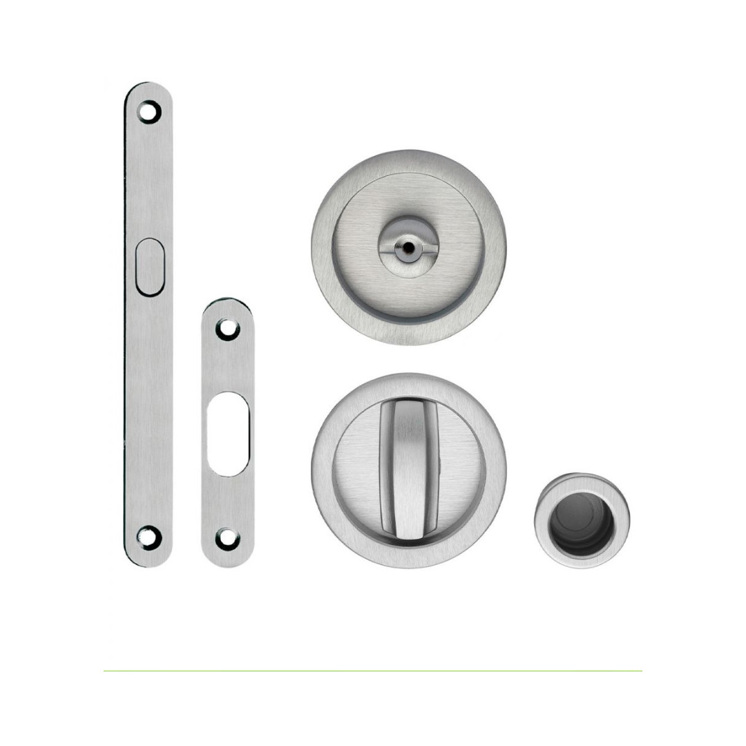 Kit Maniglia Cromo Satinato Incasso Tonda con Nottolino e Gancio per Porta Scorrevole | ZB Edge 25