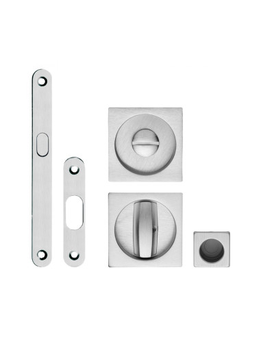 Kit Maniglia Cromo Satinato Incasso Quadra con Nottolino e Gancio per Porta Scorrevole | ZB Edge 28 Maniglie