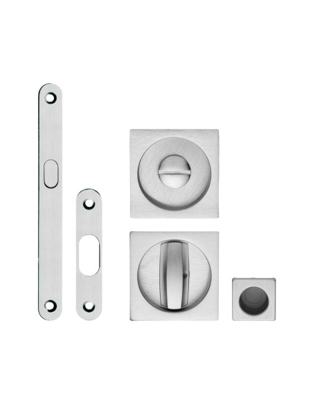Kit Maniglia Cromo Satinato Incasso Quadra con Nottolino e Gancio per Porta Scorrevole | ZB Edge 28 Maniglie