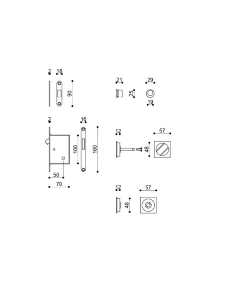 Kit Maniglia Cromo Satinato Incasso Quadra con Nottolino e Gancio per Porta Scorrevole | ZB Edge 28 Maniglie