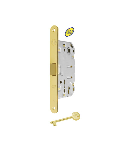 Serratura Porta Battente con Chiave Ottone Lucido Interasse 90 mm – Scrocco Silenziato | Patent Accessori Porte & Portoncini