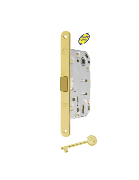 Serratura Porta Battente con Chiave Ottone Lucido Interasse 90 mm – Scrocco Silenziato | Patent Accessori Porte & Portoncini