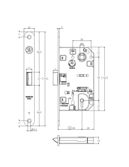 Serratura Porta Battente con Chiave Ottone Lucido Interasse 90 mm – Scrocco Silenziato | Patent Accessori Porte & Portoncini