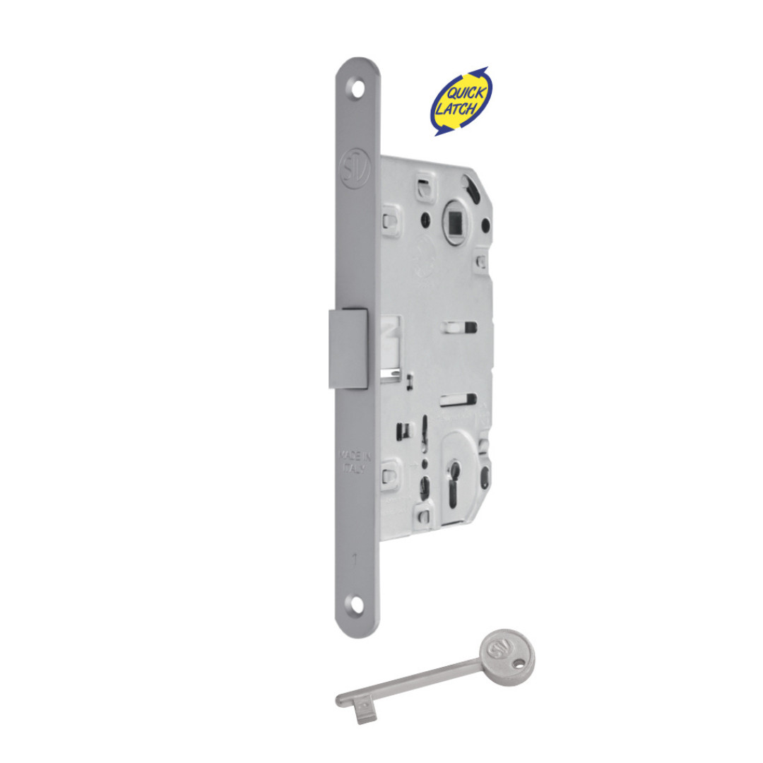 Serratura Porta Battente con Chiave Cromo Satinato Interasse 90 mm – Scrocco Silenziato | Patent