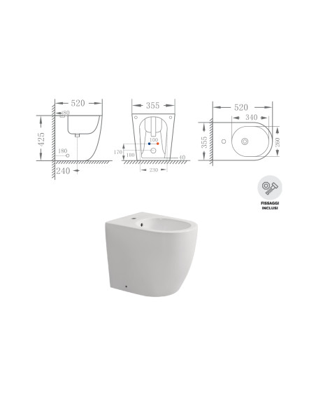 WC e Bidet Filomuro in Coppia – Set Completo con Copriwater Soft-Close Design Moderno | Dalia 52.35 Coppia Sanitari