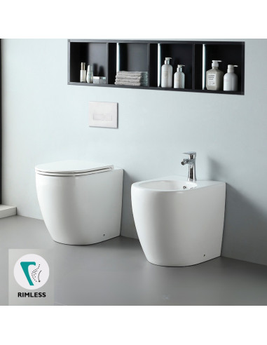 WC e Bidet Filomuro in Coppia – Set Completo con Copriwater Soft-Close Design Moderno | Dalia 56.35 Coppia Sanitari