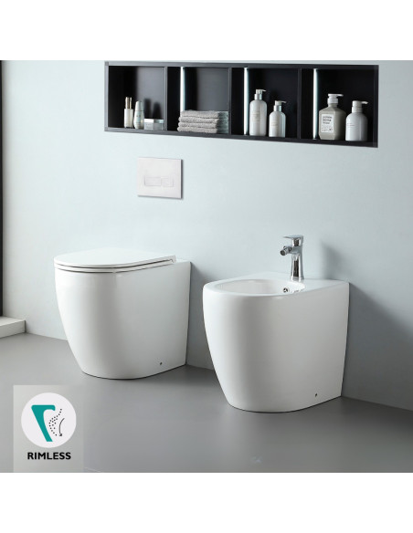 WC e Bidet Filomuro in Coppia – Set Completo con Copriwater Soft-Close Design Moderno | Dalia 56.35 Coppia Sanitari