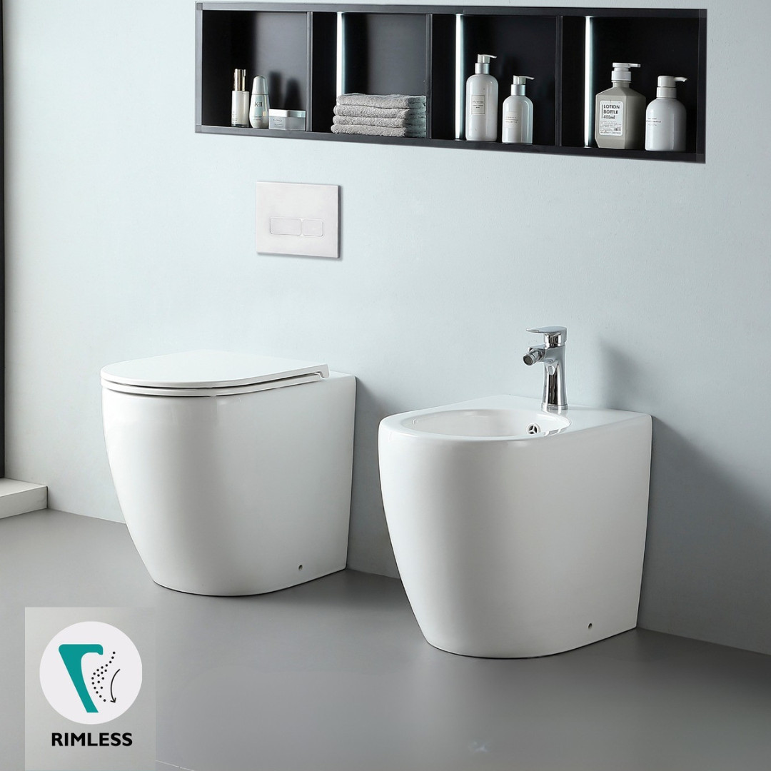 WC e Bidet Filomuro in Coppia – Set Completo con Copriwater Soft-Close Design Moderno | Dalia 56.35