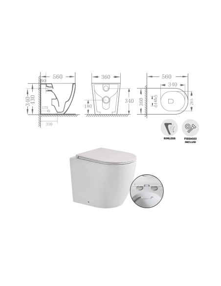 WC e Bidet Filomuro in Coppia – Set Completo con Copriwater Soft-Close Design Moderno | Dalia 56.35 Coppia Sanitari