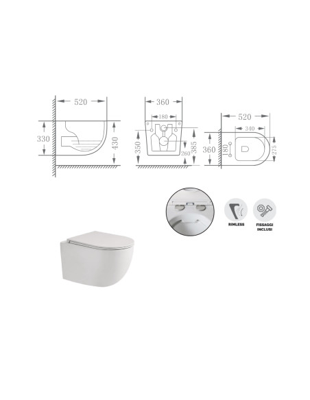 WC e Bidet Sospesi in Coppia – Set Completo con Copriwater Soft-Close Design Moderno | Dalia 52.36 Coppia Sanitari