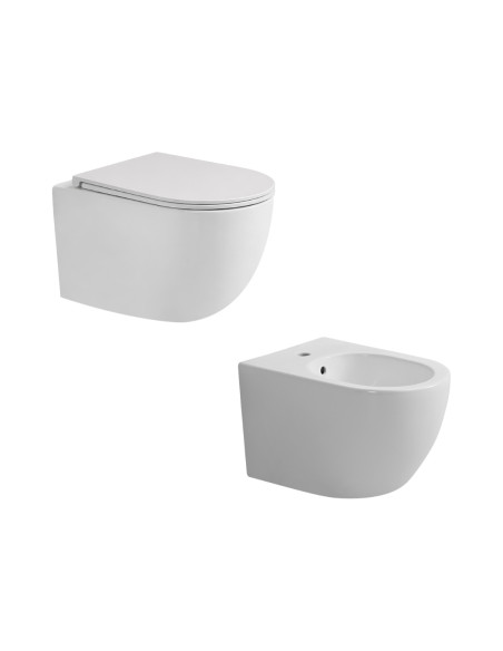 WC e Bidet Sospesi in Coppia – Set Completo con Copriwater Soft-Close Design Moderno | Dalia 52.36 Coppia Sanitari