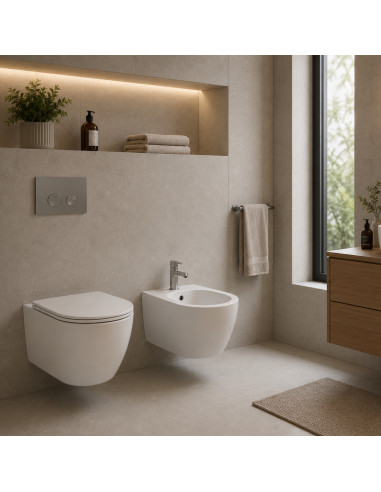 WC e Bidet Sospesi in Coppia – Set Completo con Copriwater Soft-Close Design Moderno | Dalia 52.36 Coppia Sanitari
