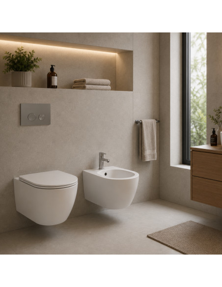 WC e Bidet Sospesi in Coppia – Set Completo con Copriwater Soft-Close Design Moderno | Dalia 52.36 Coppia Sanitari