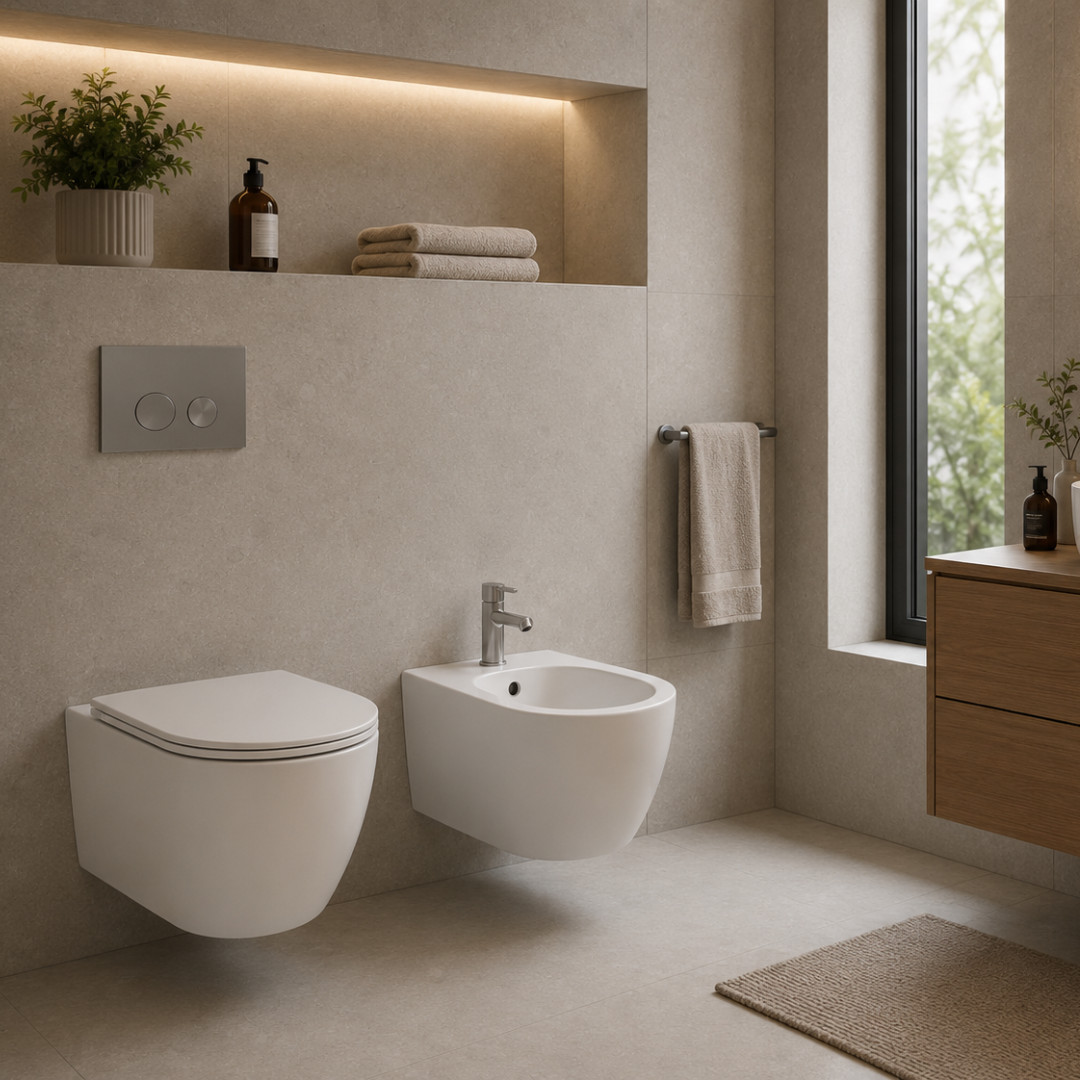 WC e Bidet Sospesi in Coppia – Set Completo con Copriwater Soft-Close Design Moderno | Dalia 52.36