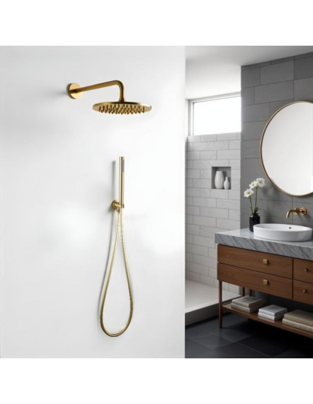 Set Doccia Acciaio Inox Tondo 25 cm Oro Spazzolato | Positano Set Doccia