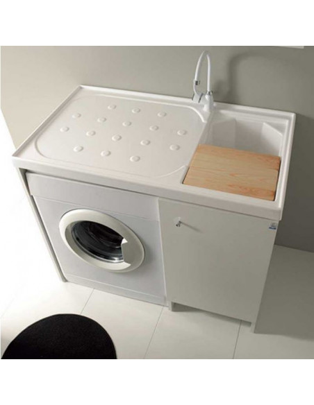 Mobile Lavatoio Sinistro Anta Singola Con Coprilavatrice 110x60 cm 93h cm Asse in Legno Massello | Xilon Lavanderina