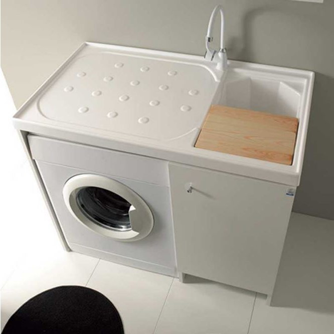 Mobile Lavatoio Sinistro Anta Singola Con Coprilavatrice 110x60 cm 93h cm Asse in Legno Massello | Xilon Lavanderina