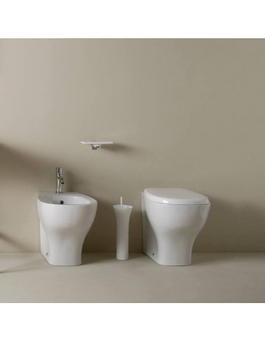 Coppia Sanitari Filomuro Vaso e Bidet a Terra Senza Brida + Coprivaso Soft- Close | Globo Grace 52.36 Coppia Sanitari