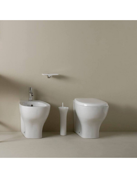 Coppia Sanitari Filomuro Vaso e Bidet a Terra Senza Brida + Coprivaso Soft- Close | Globo Grace 52.36 Coppia Sanitari